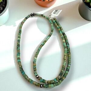 Southwestern Turquoise Heishi Bead Necklace Navajo Sterling Silver Pearls NWT 18